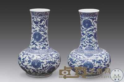 清代 青花赏瓶（一对） 高35cm